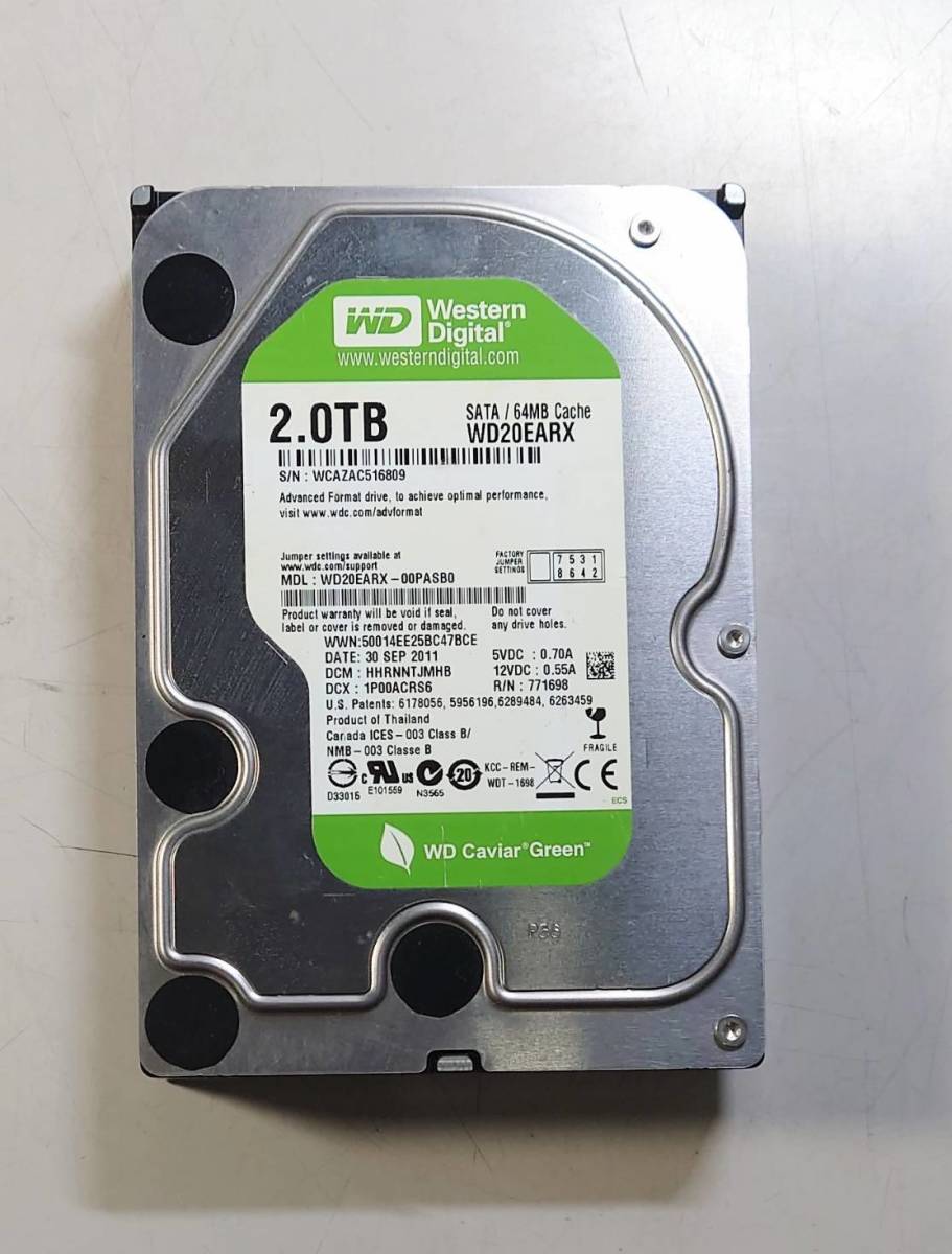 KN3397 【中古品】Western Digital WD20EARX (使用時間/25666時間) HDD 2TB_画像1