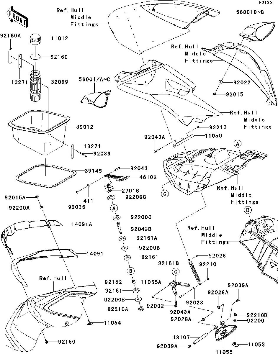 Kawasaki ULTRA260X'09 OEM section (Hull-Front-Fittings) parts Used [X2209-27]_画像3