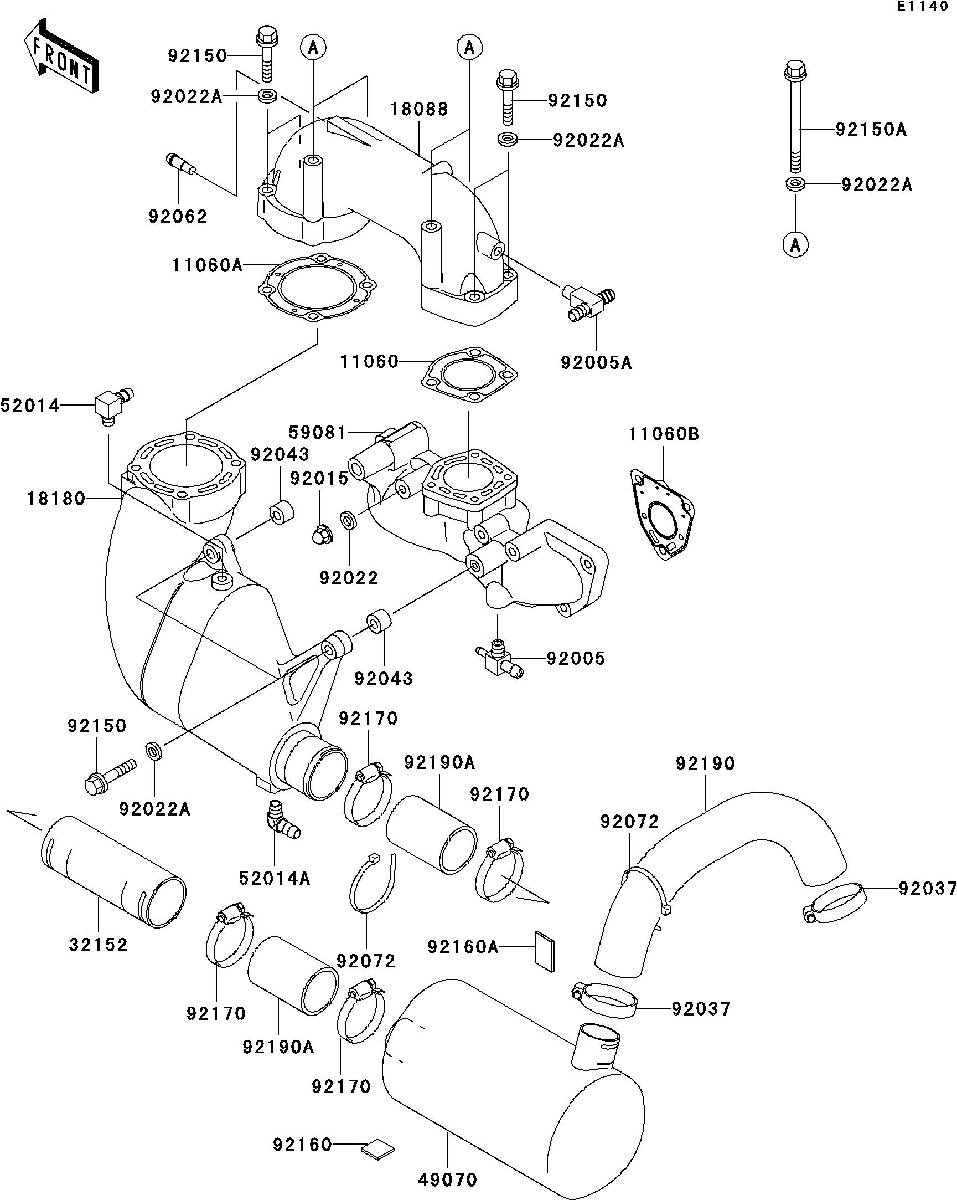 Kawasaki 900STX'05 OEM section (Mufflers) parts Used [K1808-46]_画像3