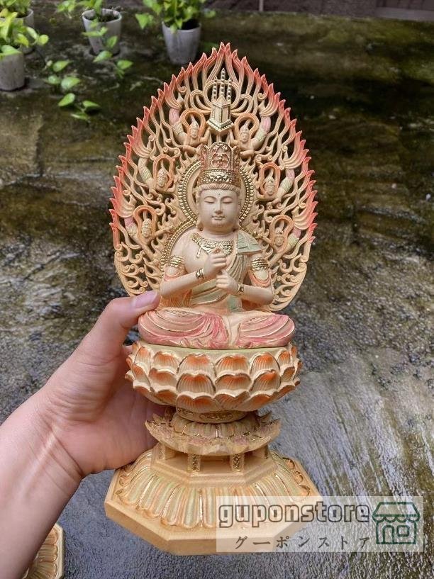 新品 大日如来座像 極上品 彩金彩繪 木彫仏像 総檜材 高さ約28cm ...