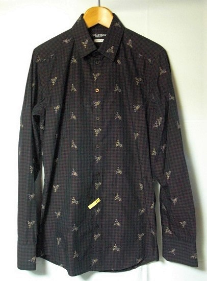 yu. packet including carriage *SALE! Dolce and Gabbana men's * check pattern . embroidery design long sleeve shirt * size 37*USED genuine article. 