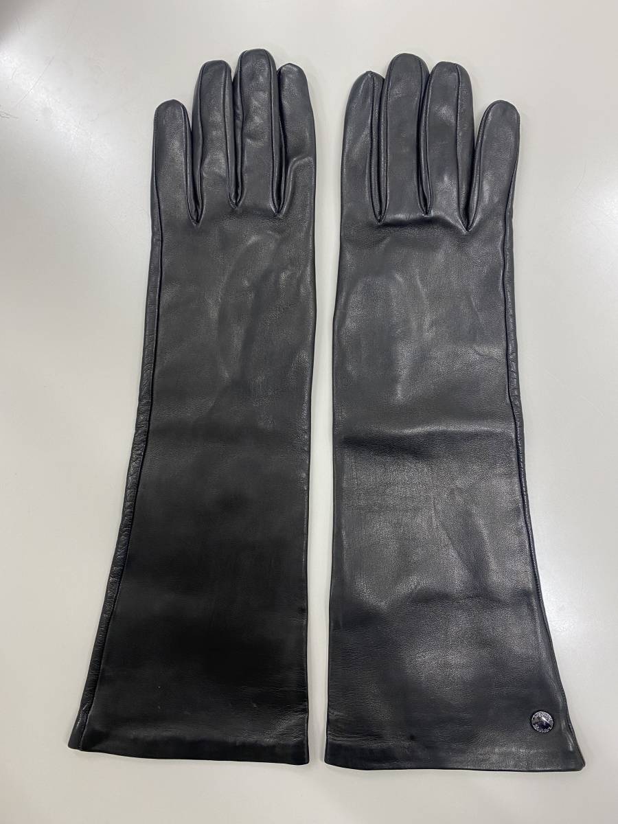 【美品】イタリア製　マックスマーラ　MaxMara　レディース　レザーロンググローブ　ブラック　黒革手袋　サイズS 裏地付き