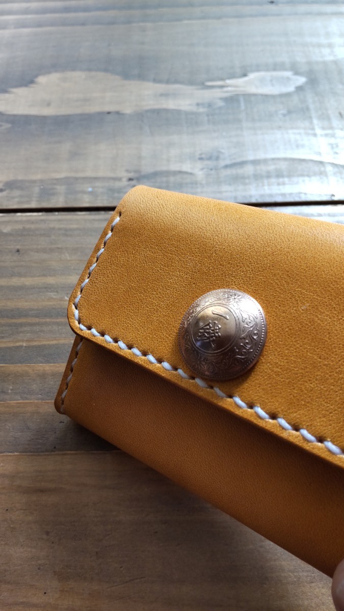  compact coin, card-case change purse . purse Tochigi saddle leather hand made *( Camel )* Conti .