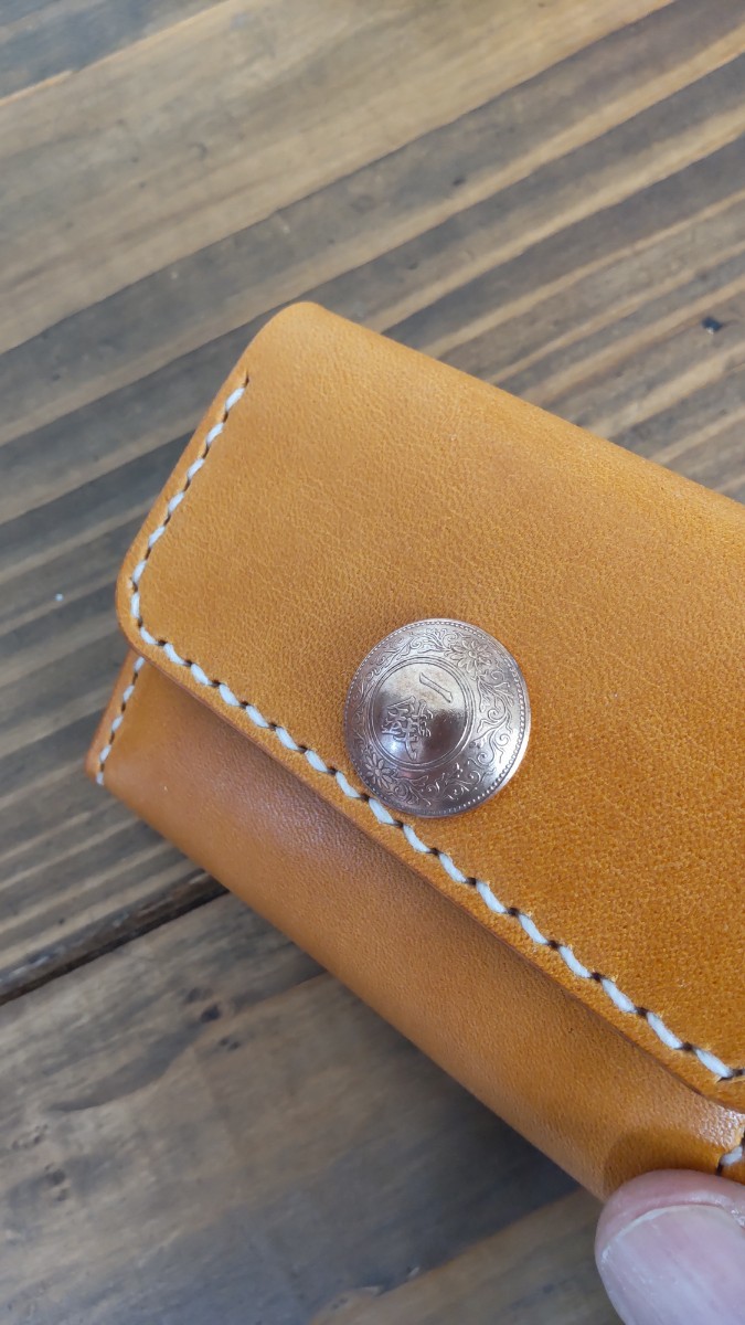  compact coin, card-case change purse . purse Tochigi saddle leather hand made *( Camel )* Conti .