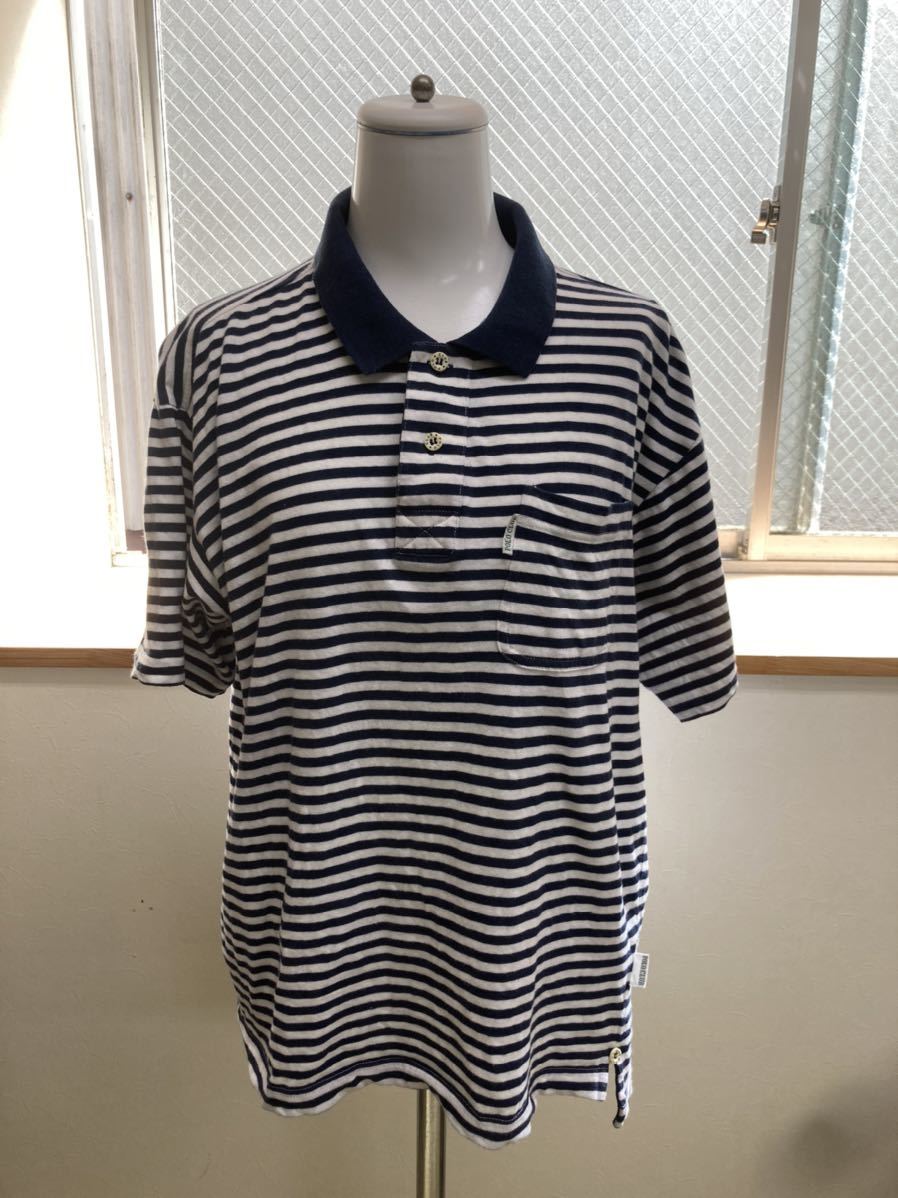 【Polo Club ポロ　シャツ　半袖　襟付き】ブルー×ホワイト　ボーダー柄　レディース　Lサイズ　トップス　古着【C6-1④】0306_画像1