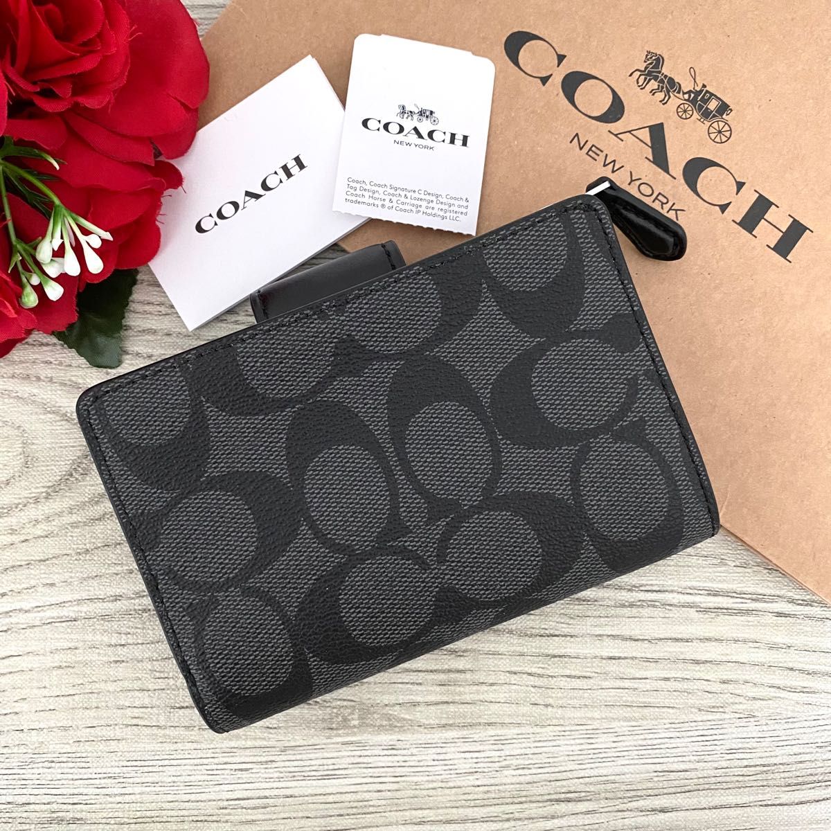 新品》COACH メンズ ブラック シグネチャー レザー 折り財布|PayPayフリマ