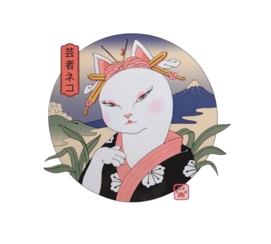 猫　ペット　動物　日本　着物　芸者　富士山　和風　防水ステッカー　転写シール　車　装飾