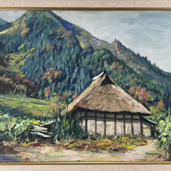 油彩画 作家 山辺の里 Yahoo!オークション - 真作保証 油彩 山中新一 田舎風景・古民家