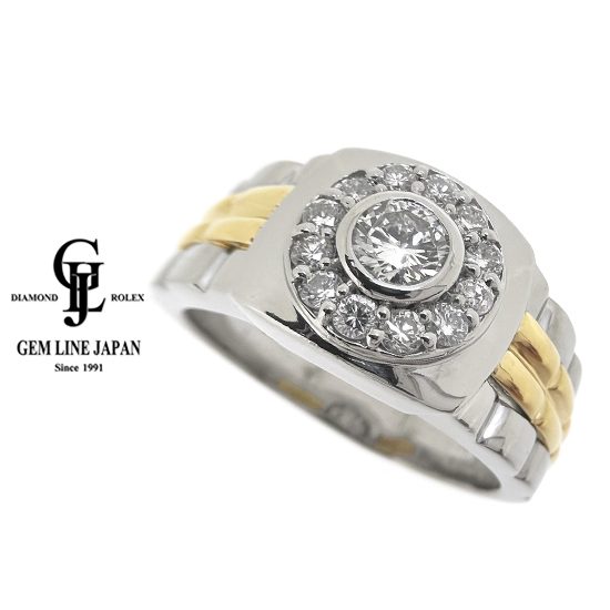 K18/Pt900 ダイヤモンド 0.366ct 脇ダイヤ 0.41ct コンビ メンズ