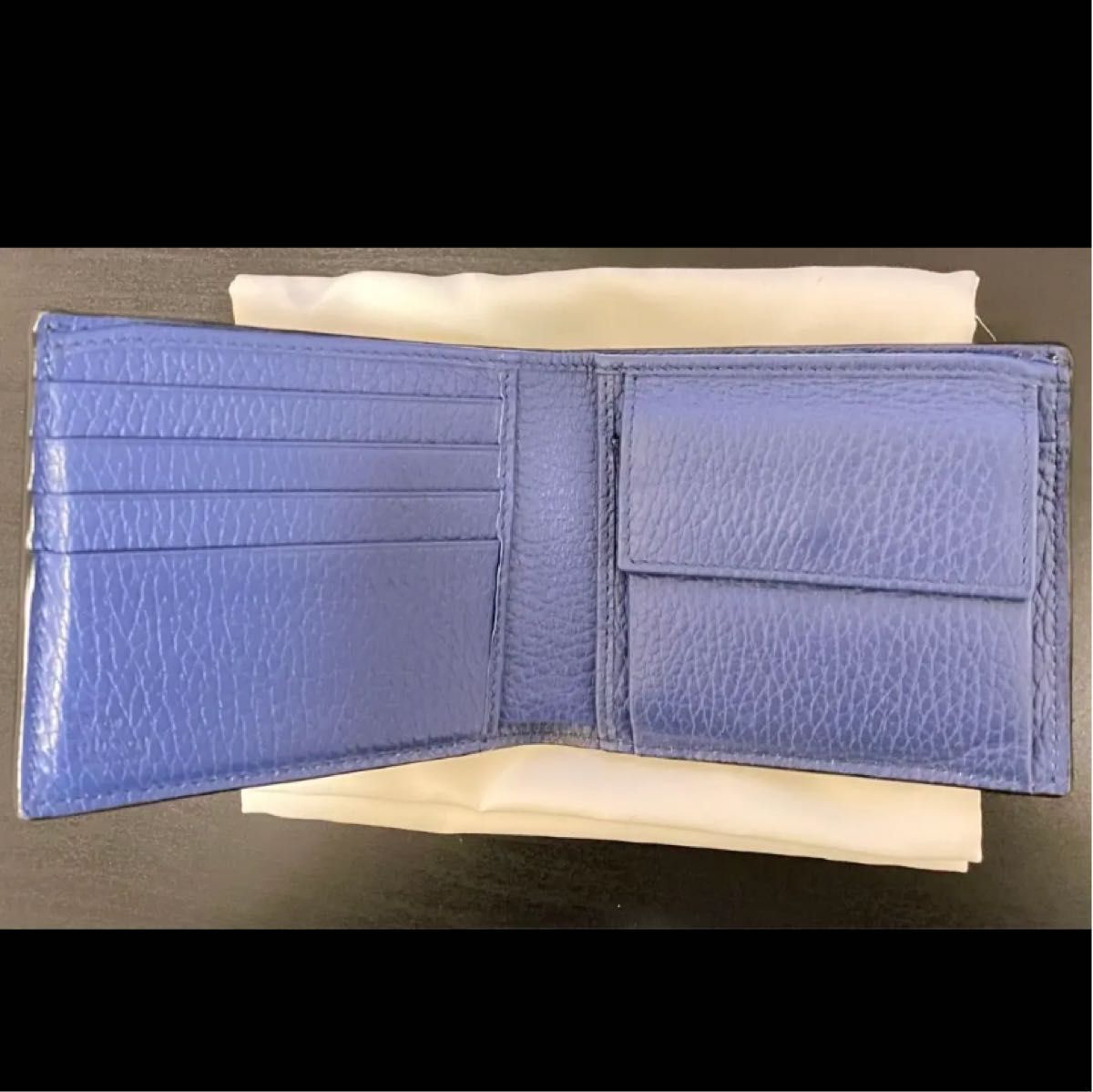 美品】グッチ GUCCI 2つ折り財布 ダラーカーフ ブラック 黒/ブルー 青-