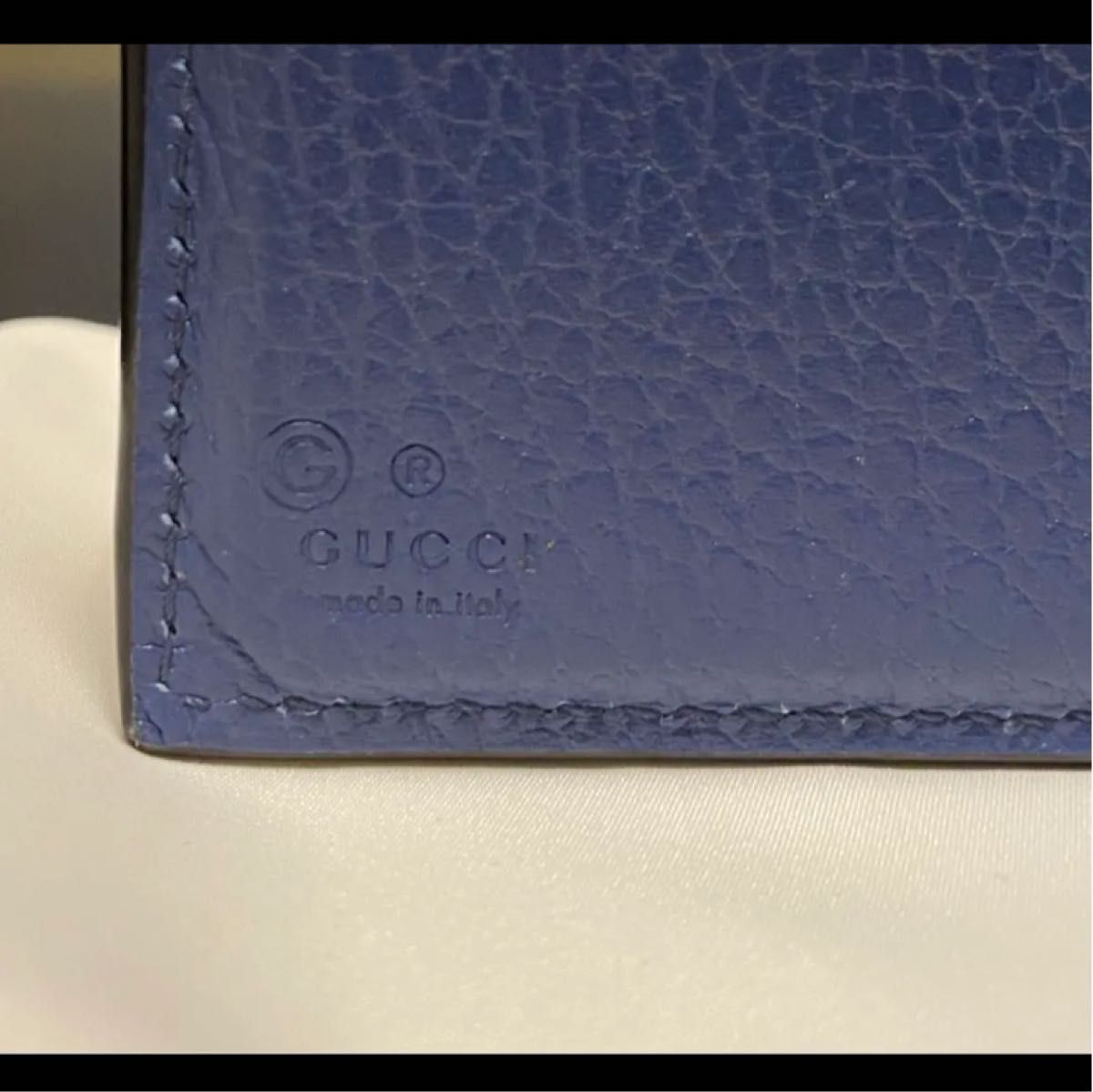 美品】グッチ GUCCI 2つ折り財布 ダラーカーフ ブラック 黒/ブルー 青