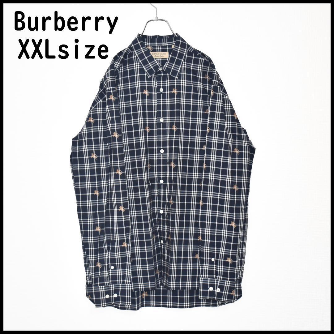 Burberry バーバリー 総柄ロゴチェック長袖シャツ 大きいサイズ XXL-