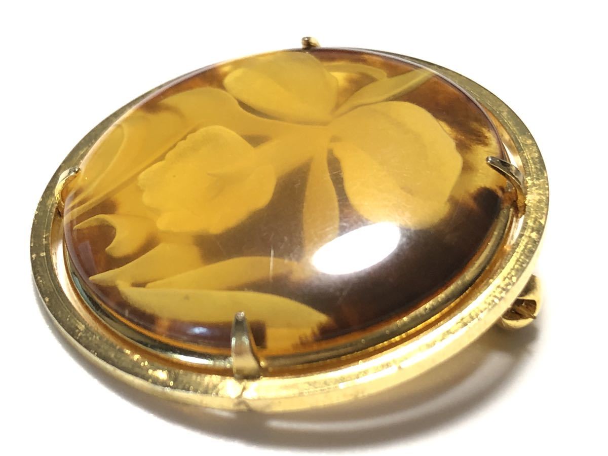  antique tortoise shell .6.4g 2WAY weight carving Cattleya skill design pendant top . brooch [ inspection / tortoise shell ]