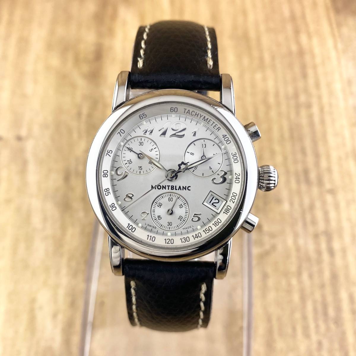 【1円箱付】MONTBLANC モンブラン 腕時計 メンズ クロノグラフ マイスターシュテュック 7039 ホワイト文字盤 デイト 可動品