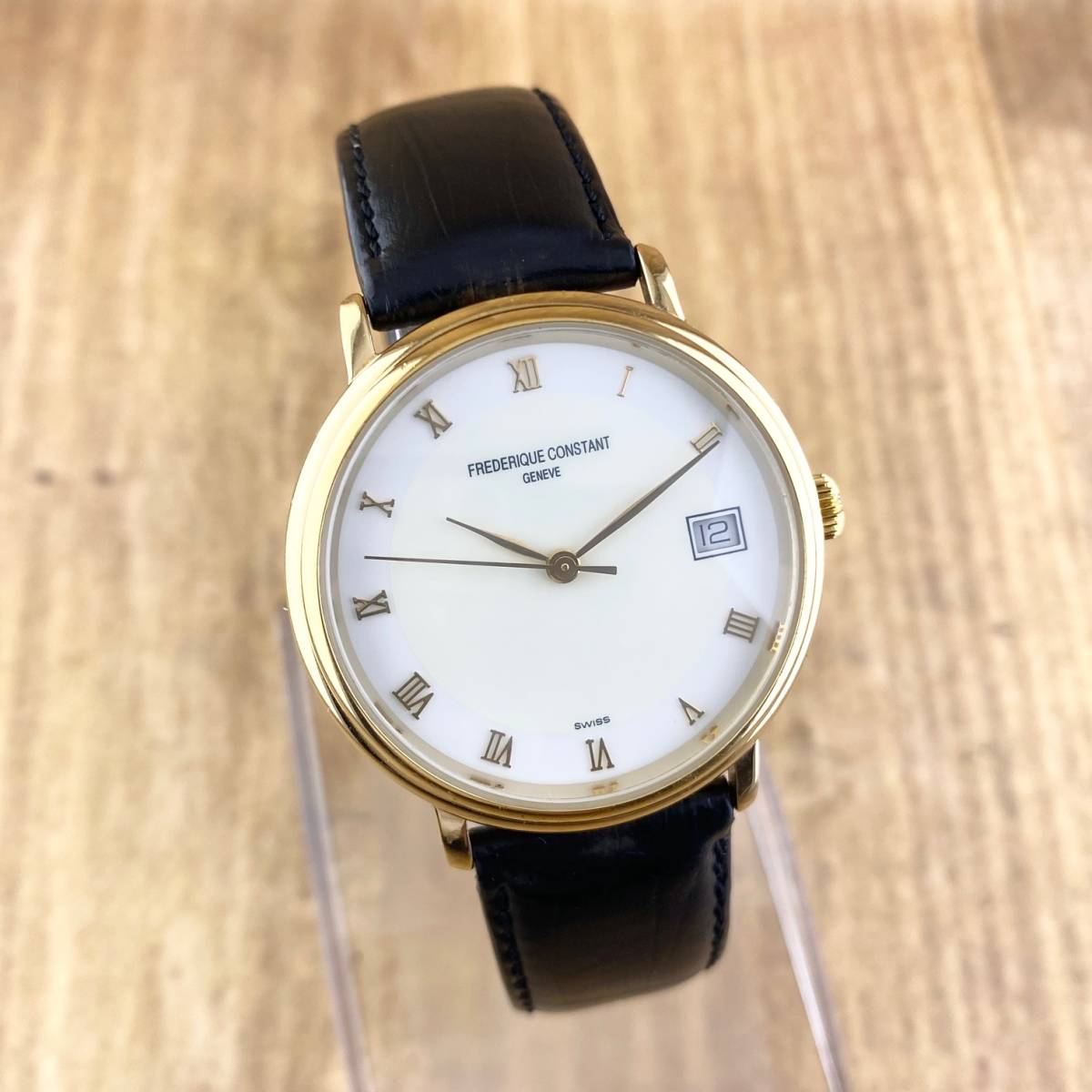 【1円〜】FREDERIQUE CONSTANT フレデリック コンスタント 腕時計 メンズ AT 自動巻 ホワイト文字盤 ゴールド ローマン 裏スケ 可動品_画像3