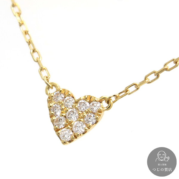 AHKAH Heart pave necklace K18YG 1.2g diamond 0.05ct 40c beautiful goods pawnshop 