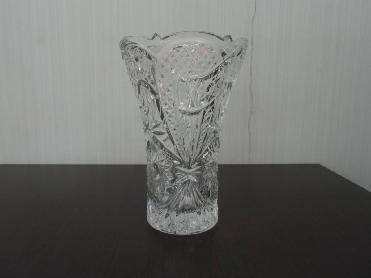 保管品 ボヘミアガラス フラワーベース チェコ ガラス工芸 高さ22.5cm クリスタル 花器 花瓶 BOHEMIA_画像1