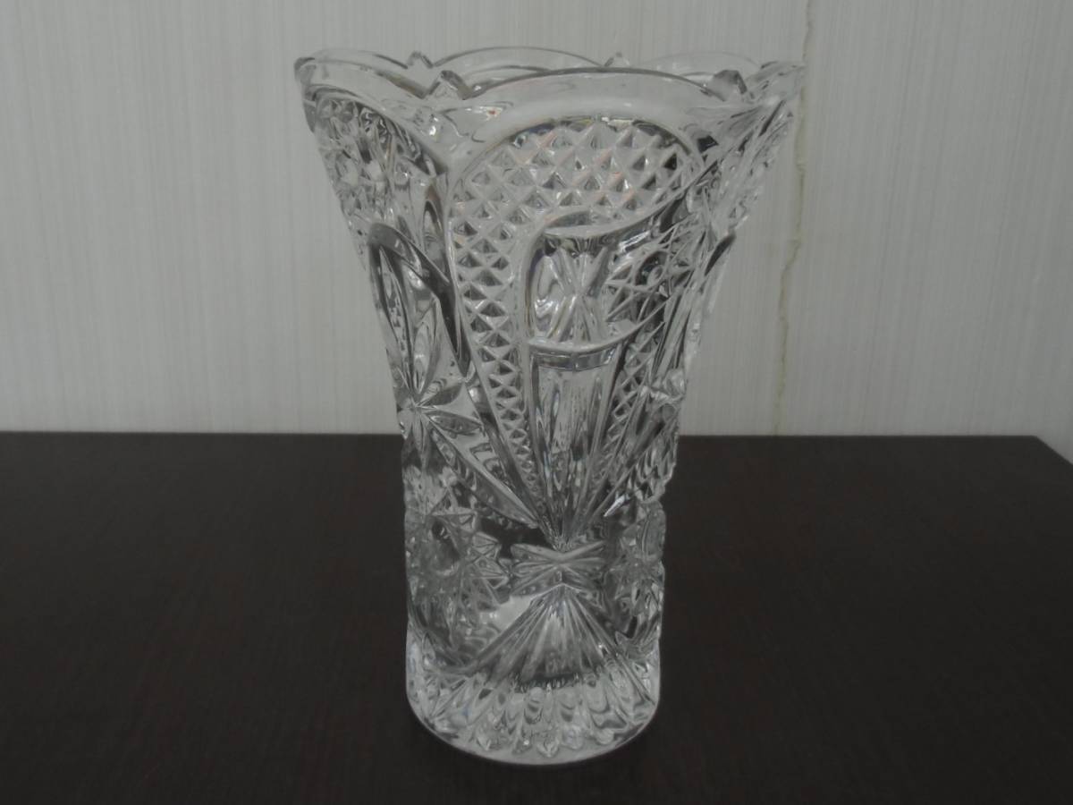 保管品 ボヘミアガラス フラワーベース チェコ ガラス工芸 高さ22.5cm クリスタル 花器 花瓶 BOHEMIA_画像2