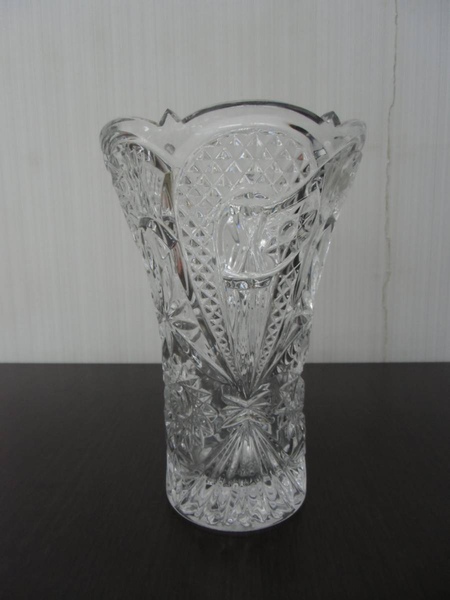 保管品 ボヘミアガラス フラワーベース チェコ ガラス工芸 高さ22.5cm クリスタル 花器 花瓶 BOHEMIA_画像6