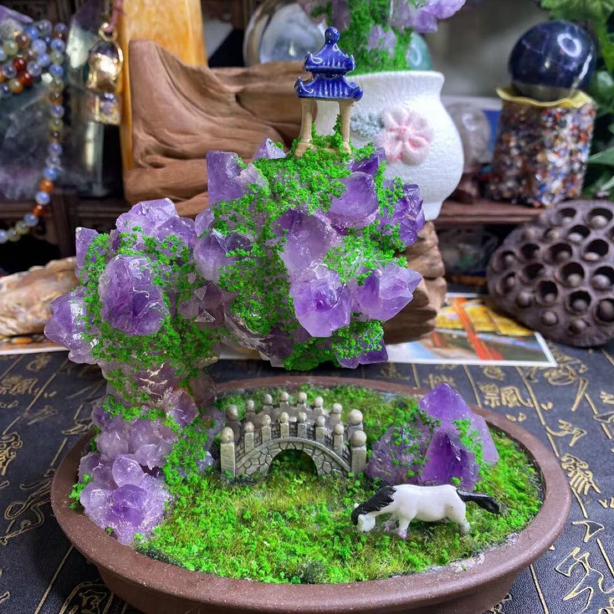 限界価格！極希少 超特大 アメジスト 紫水晶 セット  パワーストーン 天然石 完成品 日本庭園 聚宝盆 入手困難！