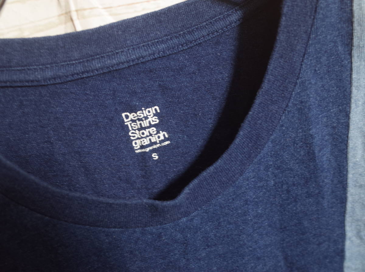 メンズ pg371 graniph グラニフ 藍染め インディゴ パッチワーク 半袖 Tシャツ S 紺_画像3