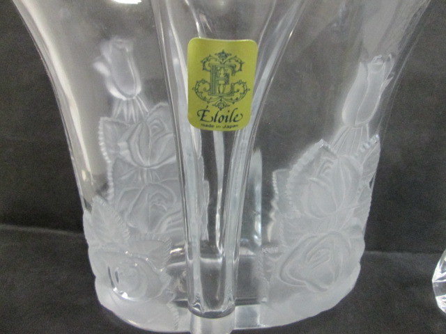 クリスタル花瓶 曽我ガラス（バラ柄）１４ｃｍ　クリスタルダルク　花瓶　フランス製　２個で未使用　　_画像3