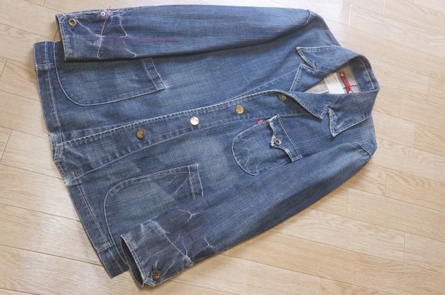 J142　即決　Levi's redloop リーバイス レッドループ　ダメージ加工　デニム サックコート　カバーオール　M_画像1