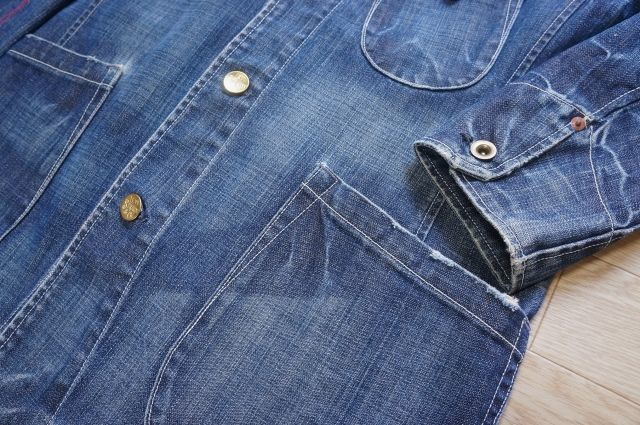 J142　即決　Levi's redloop リーバイス レッドループ　ダメージ加工　デニム サックコート　カバーオール　M_画像7