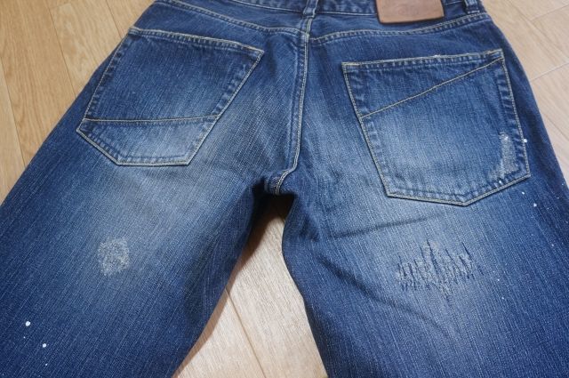 R592 prompt decision beautiful goods TAKEO KIKUCHI Takeo Kikuchi 501 type ....* damage repair * paint processing Denim pants 2 corporation world 