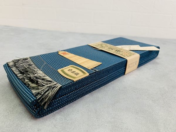  unused storage goods gentleman [ man's obi ] silk 100% close . woven thing /.. woven .... blue series width 9cm× length 400cm. equipment for / usually put on / yukata. dressing .