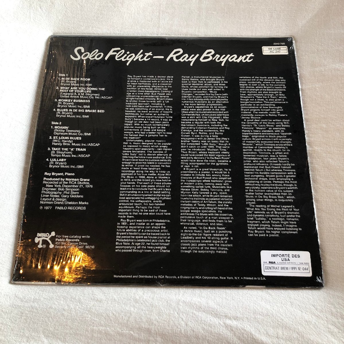 Ray Bryant / Solo Flight LP Pablo Records_画像2