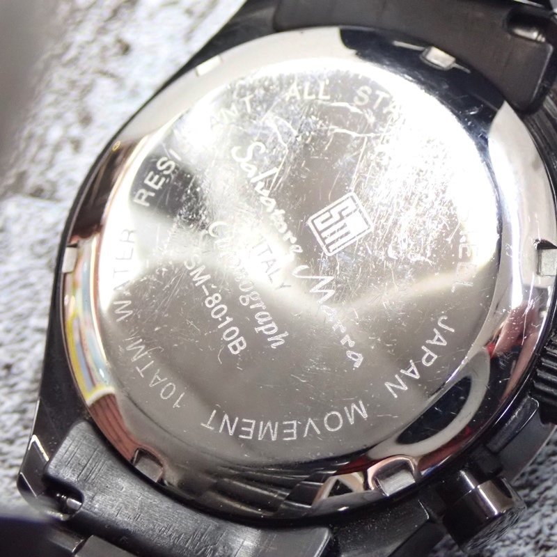 サルバトーレマーラ SM-8010B クロノグラフ デイト スモセコ 黒文字盤 クォーツ 40mm メンズ 腕時計 稼働品 Salvatore Marra_画像8