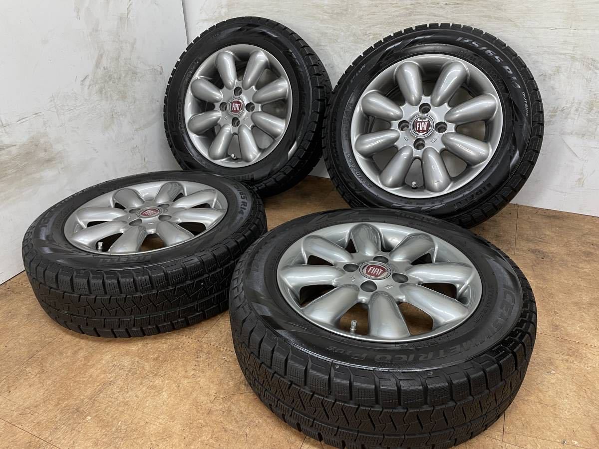 送料無料！バリ溝！FIAT フィアット 500 純正 14インチ 5.5J +35 PCD98 4H ピレリ 175/65R14パンダ アバルト 500 4本セット_画像1