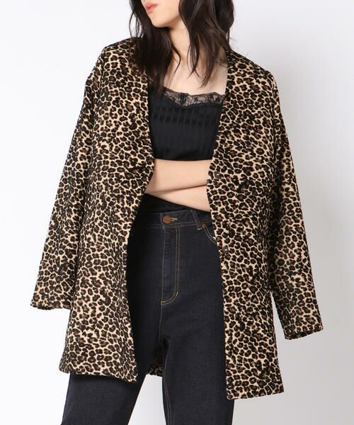  new goods regular price 37400 jpy Vicky Leopard no color coat 2 lady's M beige Brown V neck Short leopard print ... pattern VICKY