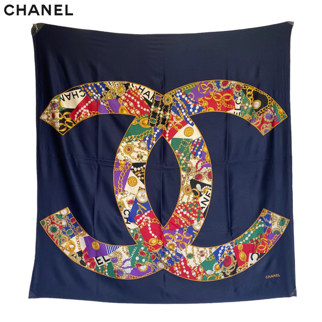 希少/美品】CHANEL スカーフ ココマーク 水色 シャネル シルク 大判-