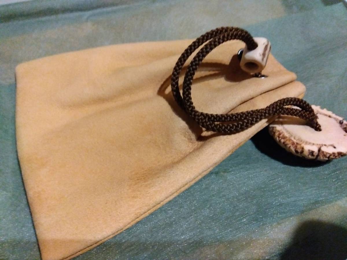 [ deer leather ] pouch ( deer angle. netsuke )/ cloth bag . cut sack smoke . inserting beige ocher unused adult man. .. item!