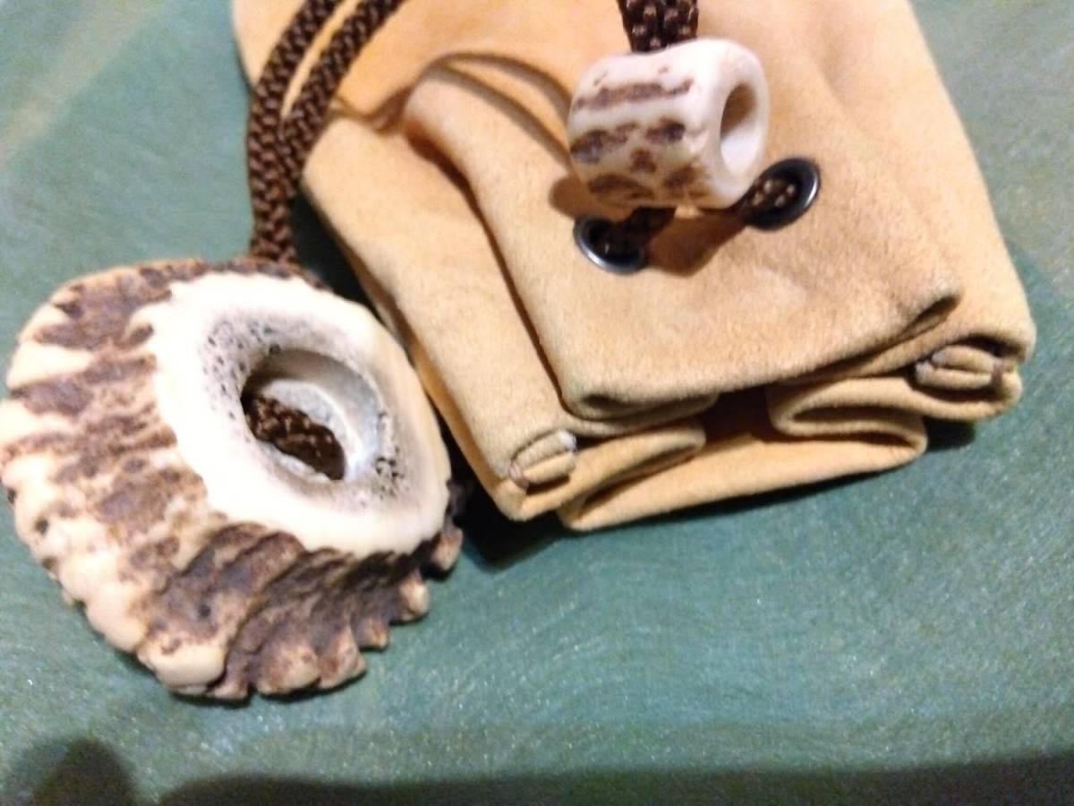 [ deer leather ] pouch ( deer angle. netsuke )/ cloth bag . cut sack smoke . inserting beige ocher unused adult man. .. item!