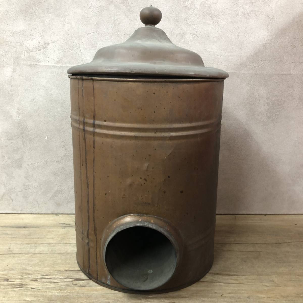 HEIMIN copper made stove hot water . bath boiler boila- Showa Retro smoke . bath heating old .. stone charcoal firewood 1.TK