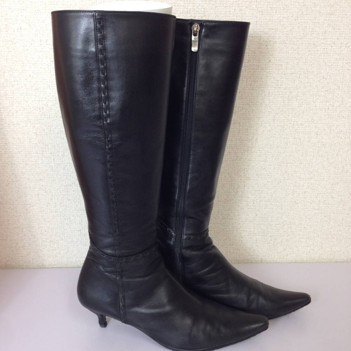 1000円スタート◆rebecca taylor/レベッカテイラー レザーロングブーツ ブラック 24.0cm レディース 菊れHG_画像4