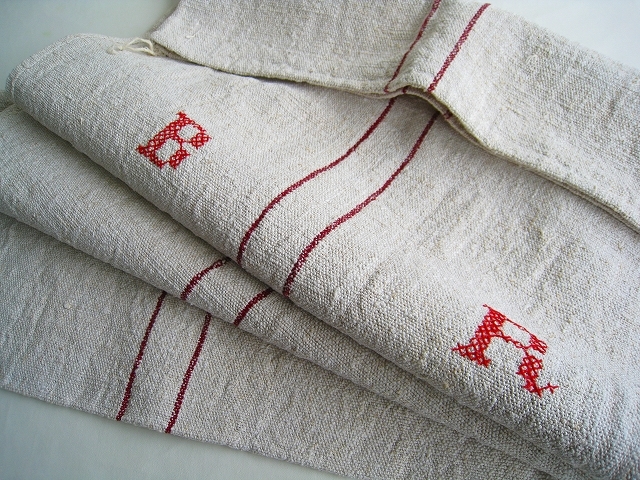 ドイツ ヴィンテージ麻袋 グレインサック ホームスパン イニシャル刺繍ＢＲ