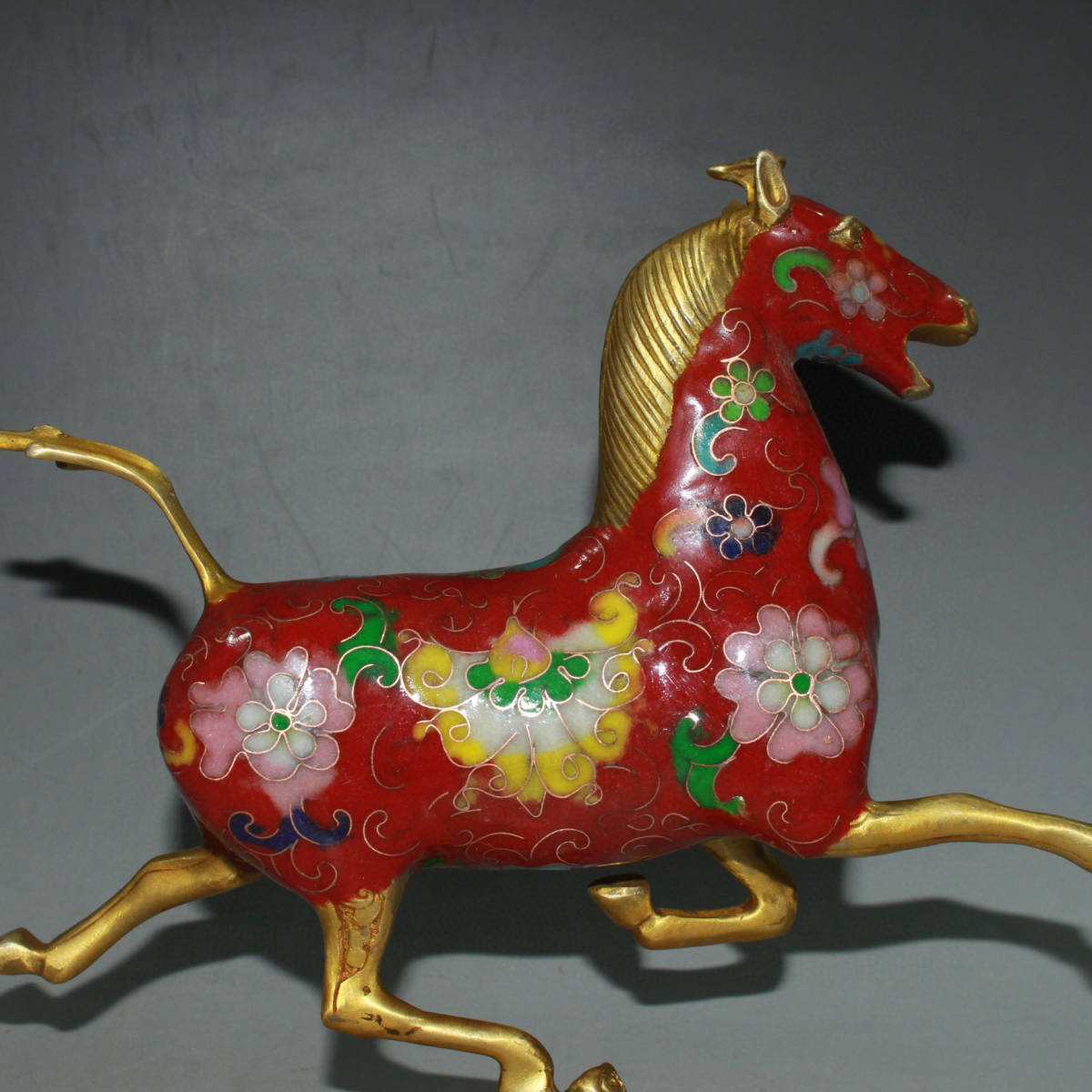 黄銅製・塗金・景泰藍・琺瑯彩・馬踏飛燕収蔵家蔵稀少珍品・置物