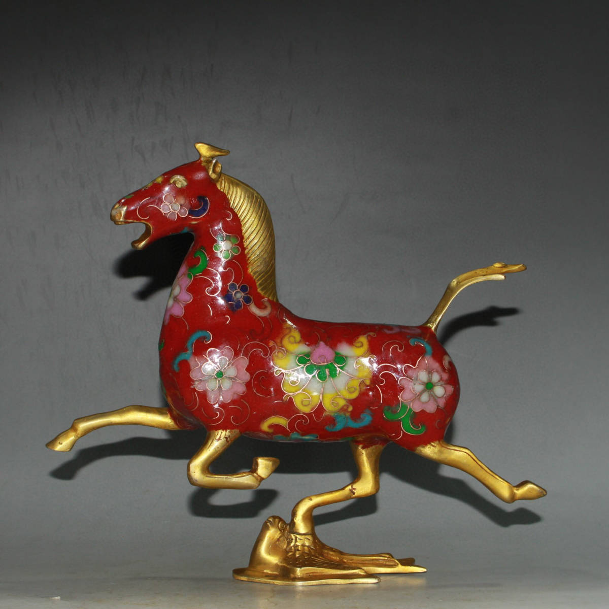黄銅製・塗金・景泰藍・琺瑯彩・馬踏飛燕『収蔵家蔵』稀少珍品・置物