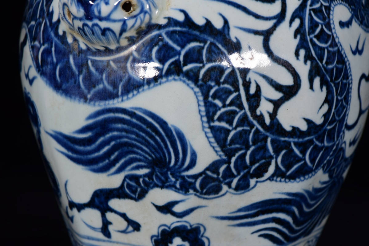 元・古陶瓷品・青花・龍紋・虎頭梅瓶『収蔵家蔵』稀少珍品・置物・古賞
