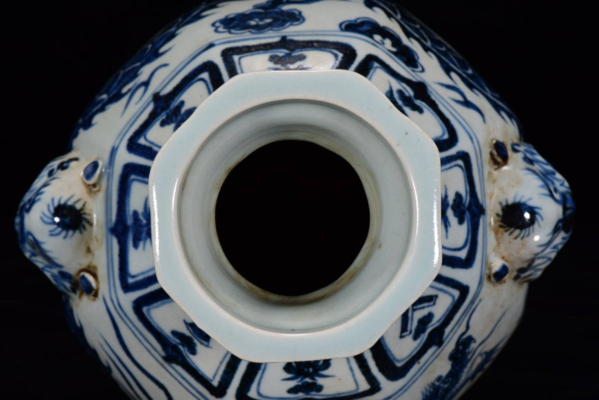 元・古陶瓷品・青花・龍紋・虎頭梅瓶『収蔵家蔵』稀少珍品・置物・古賞
