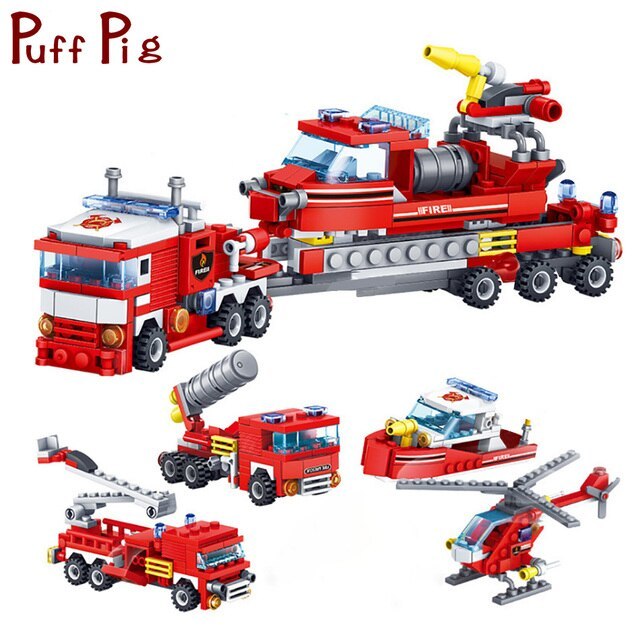  block fire fighting 4in1 truck car helicopter boat Building 348 piece capital :SDg010 Huiqibao