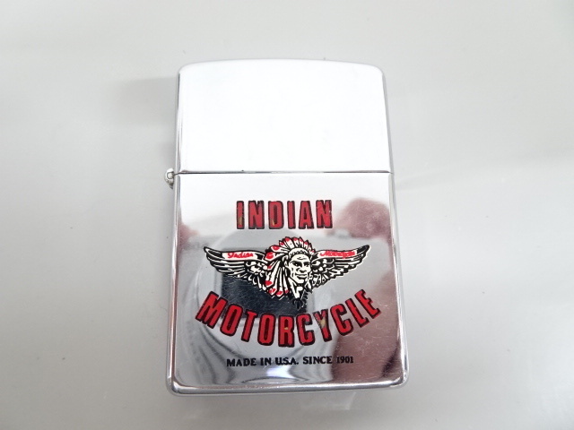 着火確認済み 1994年製 ZIPPO ジッポ INDIAN MOTORCYCLE インディアン モーターサイクル 銀 シルバー オイル ライター 喫煙の画像1