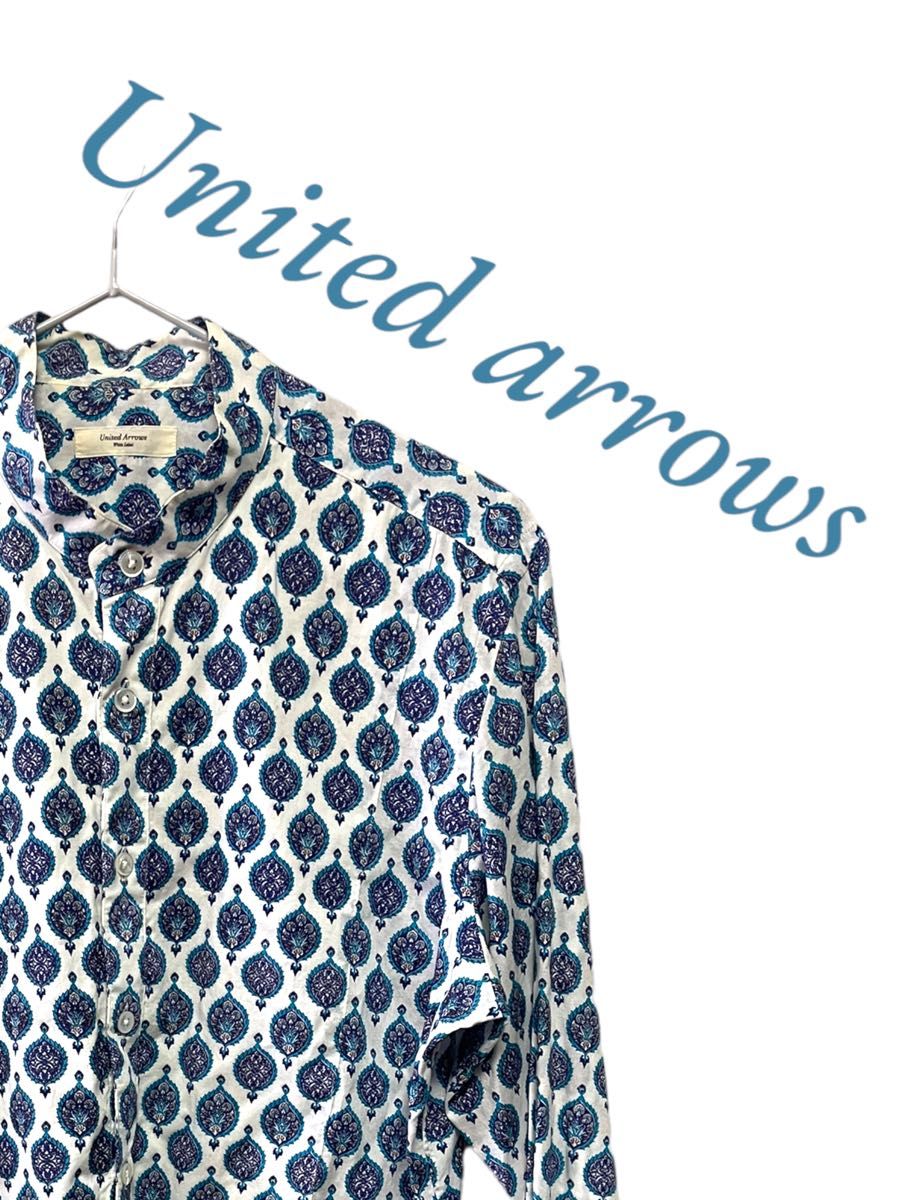 値下げ交渉可 United arrows ノーカラー シャツ ペイズリー柄 長袖