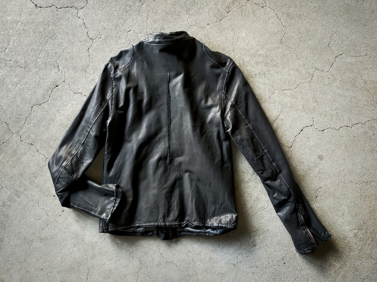 スカルヘッド付き【名作!!】sisii シングルライダースジャケット メンズ ブラック size-M 黒 シシ 革ジャン vintage 日本製 - 4