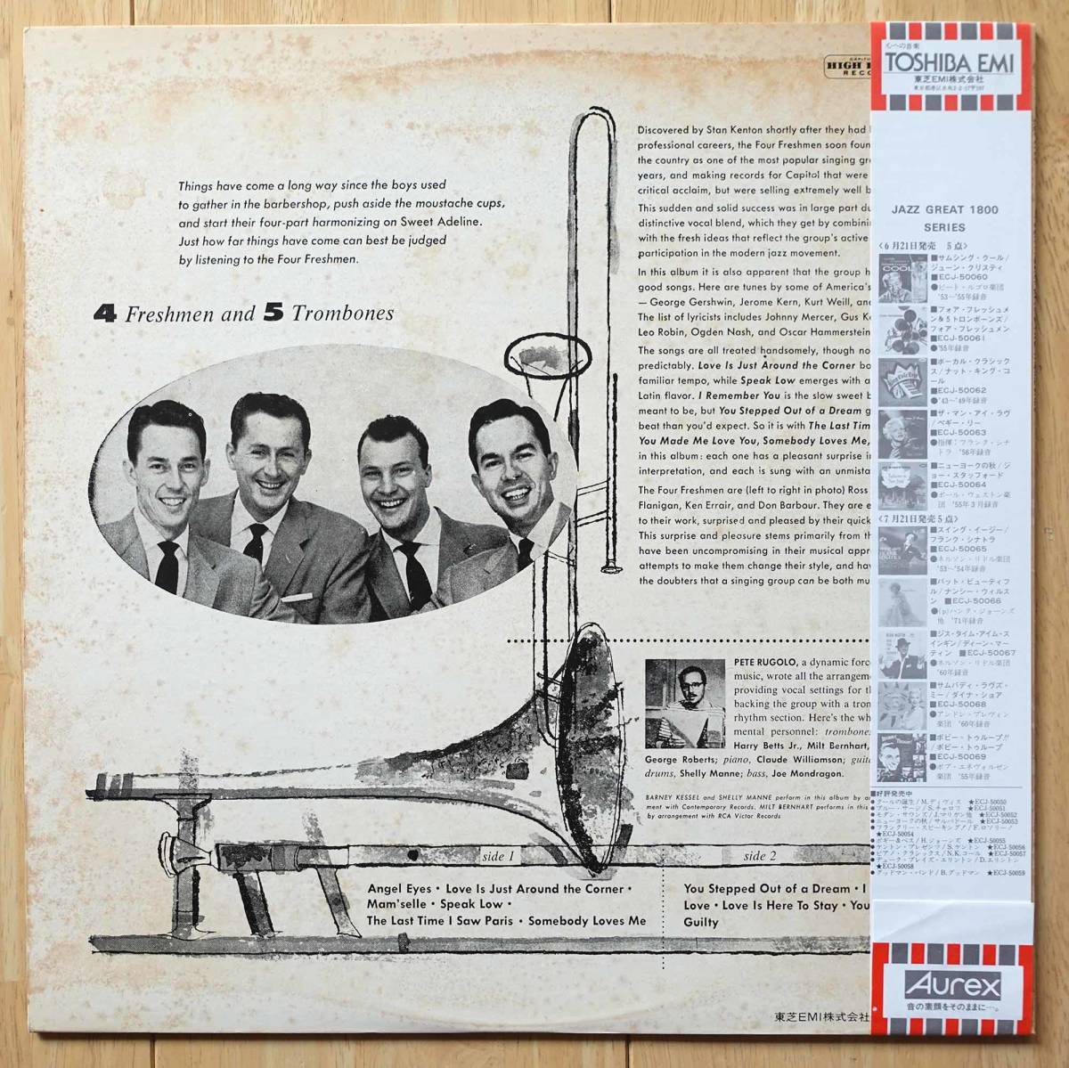 The Four Freshmen（ザ・フォー・フレッシュメン）LP「Four Freshmen And 5 Trombones」国内盤 帯解説付き完品 ECJ-50061 美盤_画像2