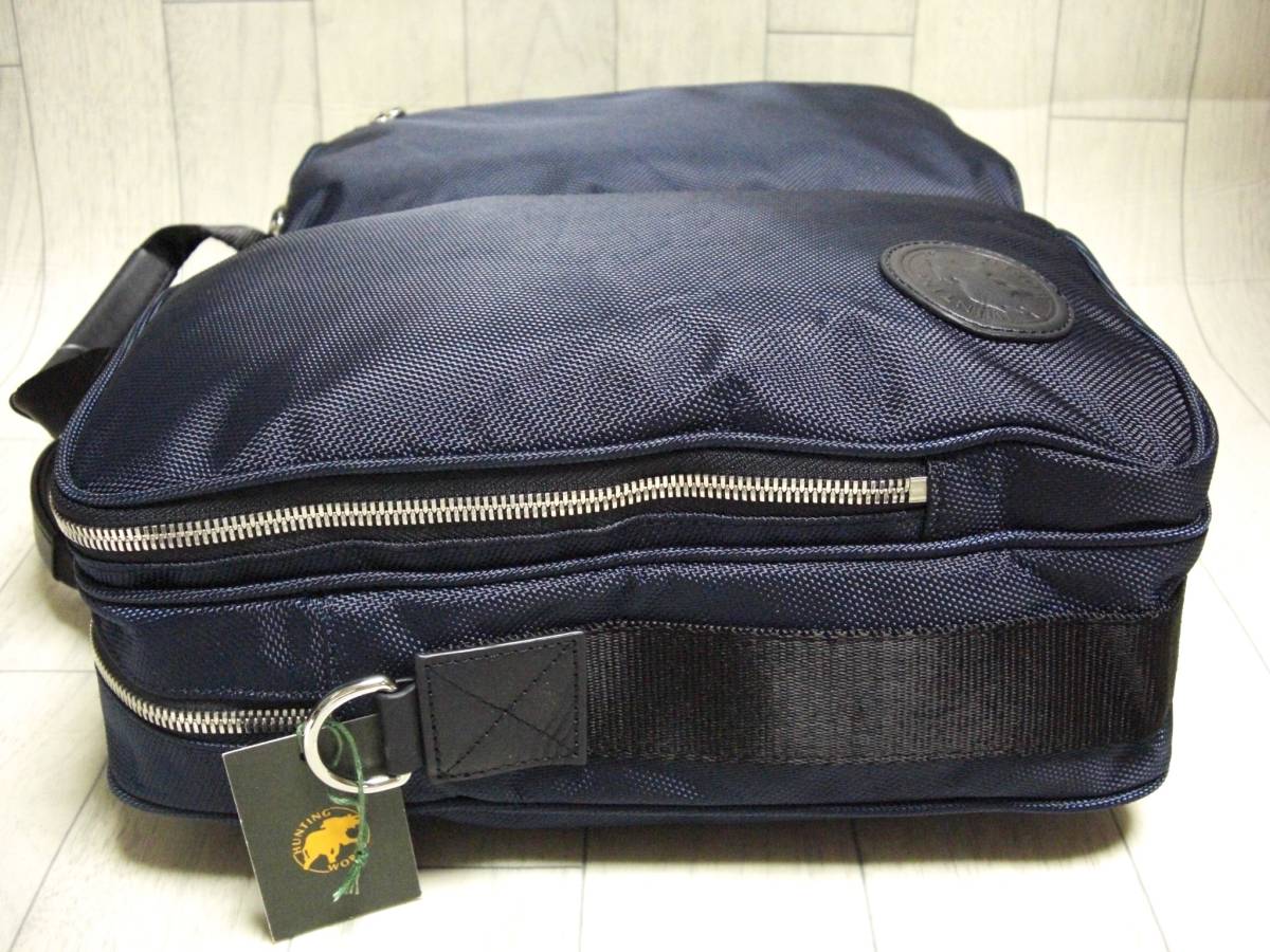  complete sale! limited amount! super hard-to-find! regular price approximately 10 ten thousand jpy . ultimate profit! burr stick cloth!3.+ pocket 6& shoulder cord attaching 2WAY document bag business bag! navy blue Hunting World 